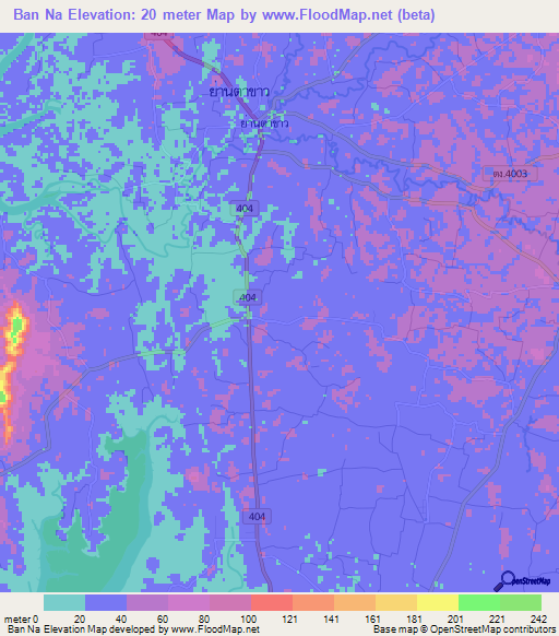Ban Na,Thailand Elevation Map