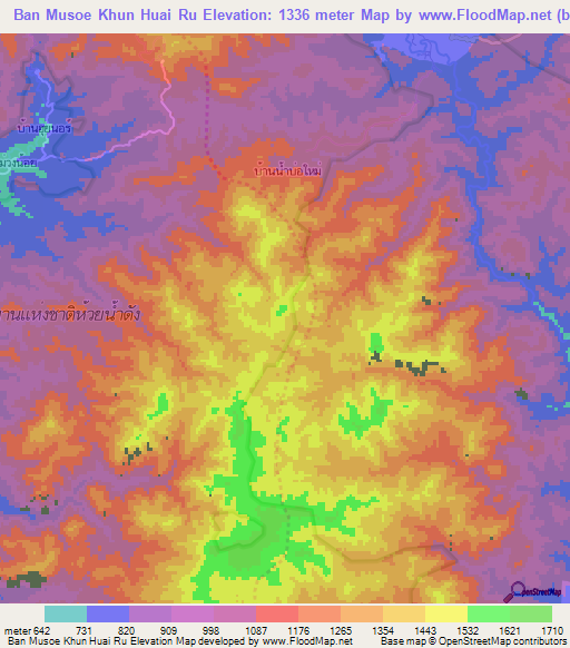 Ban Musoe Khun Huai Ru,Thailand Elevation Map