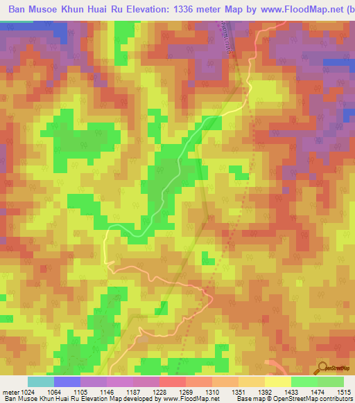 Ban Musoe Khun Huai Ru,Thailand Elevation Map