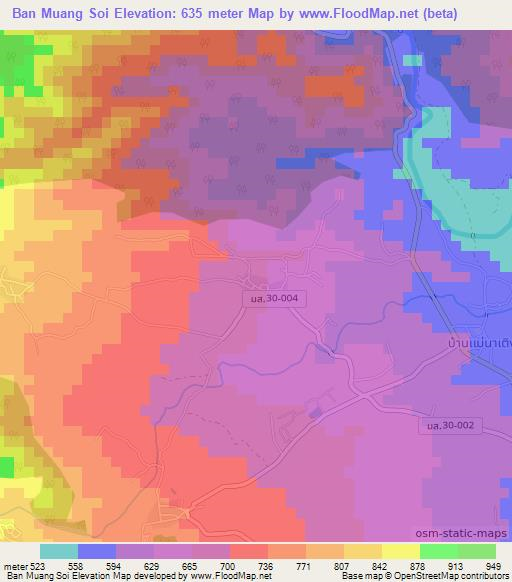 Ban Muang Soi,Thailand Elevation Map