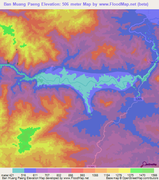 Ban Muang Paeng,Thailand Elevation Map