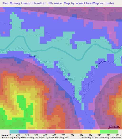 Ban Muang Paeng,Thailand Elevation Map