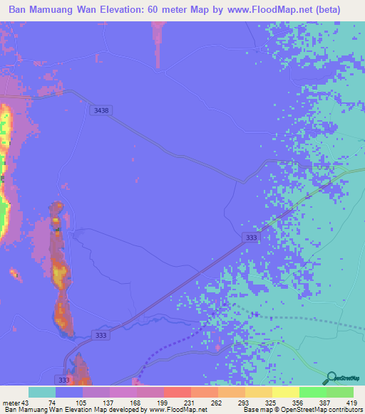 Ban Mamuang Wan,Thailand Elevation Map