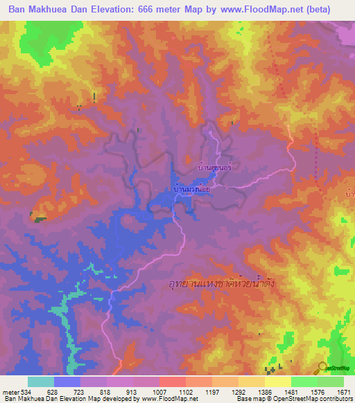 Ban Makhuea Dan,Thailand Elevation Map