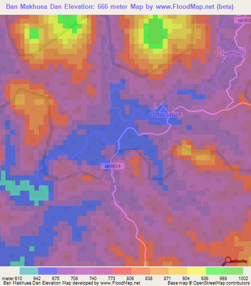 Ban Makhuea Dan,Thailand Elevation Map