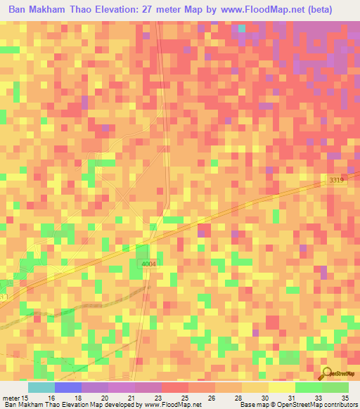 Ban Makham Thao,Thailand Elevation Map