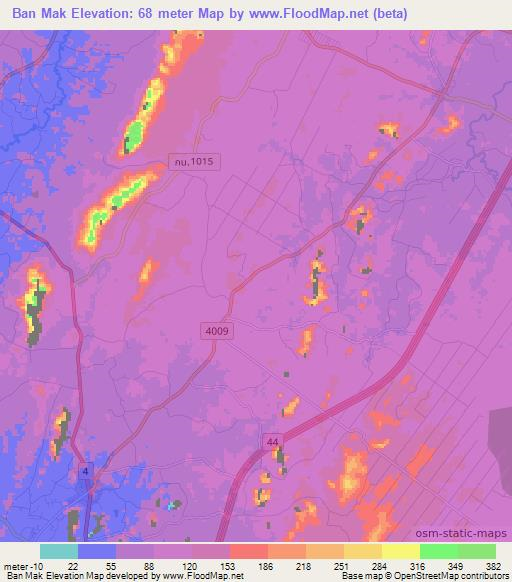 Ban Mak,Thailand Elevation Map