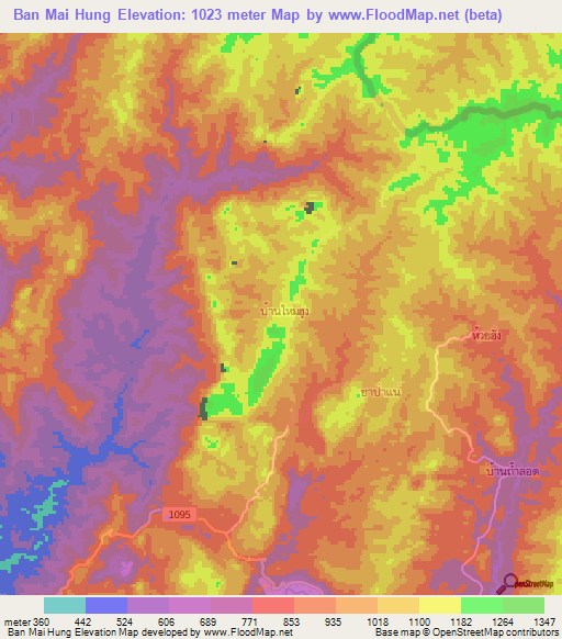 Ban Mai Hung,Thailand Elevation Map