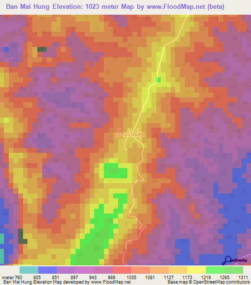 Ban Mai Hung,Thailand Elevation Map