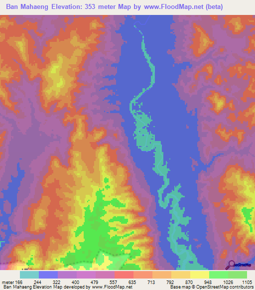 Ban Mahaeng,Thailand Elevation Map