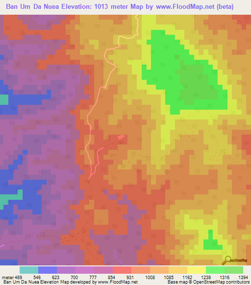 Ban Um Da Nuea,Thailand Elevation Map