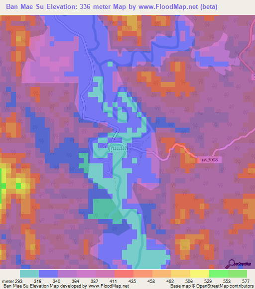 Ban Mae Su,Thailand Elevation Map