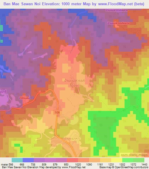 Ban Mae Sawan Noi,Thailand Elevation Map