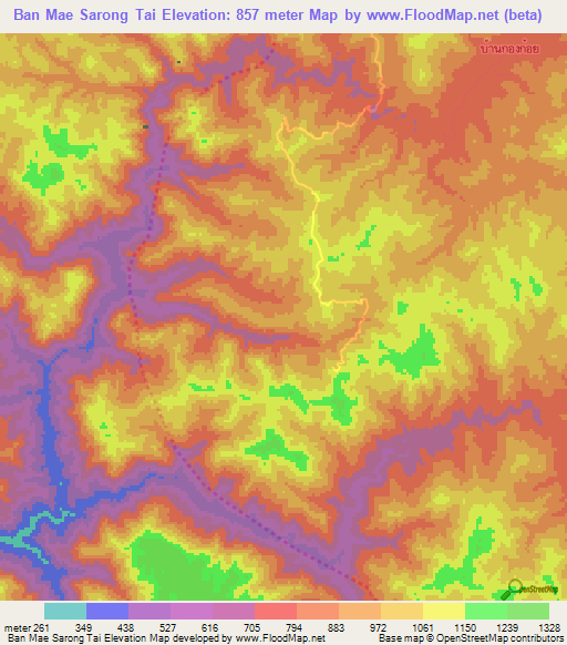 Ban Mae Sarong Tai,Thailand Elevation Map