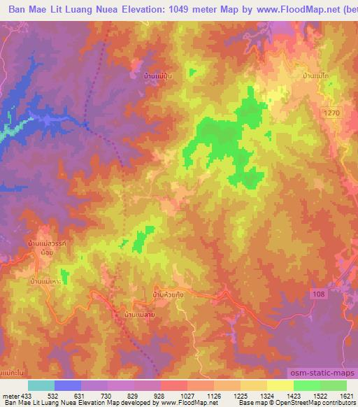 Ban Mae Lit Luang Nuea,Thailand Elevation Map