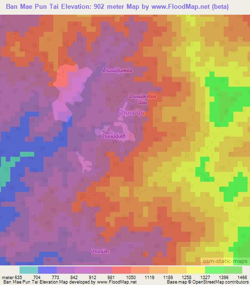 Ban Mae Pun Tai,Thailand Elevation Map