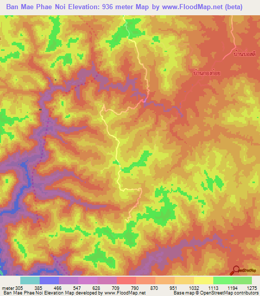 Ban Mae Phae Noi,Thailand Elevation Map