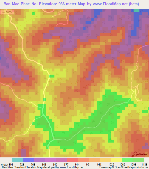 Ban Mae Phae Noi,Thailand Elevation Map