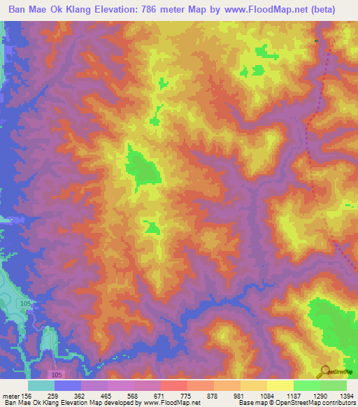 Ban Mae Ok Klang,Thailand Elevation Map