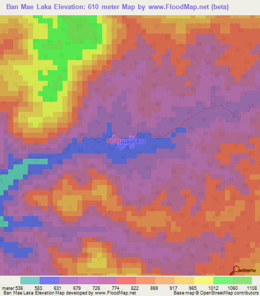 Ban Mae Laka,Thailand Elevation Map