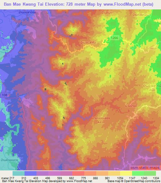 Ban Mae Kwang Tai,Thailand Elevation Map