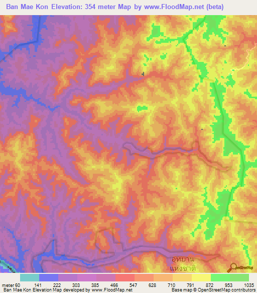 Ban Mae Kon,Thailand Elevation Map