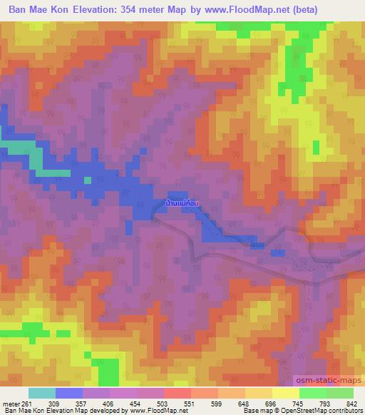 Ban Mae Kon,Thailand Elevation Map