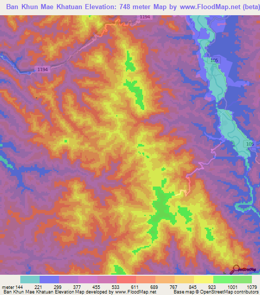 Ban Khun Mae Khatuan,Thailand Elevation Map