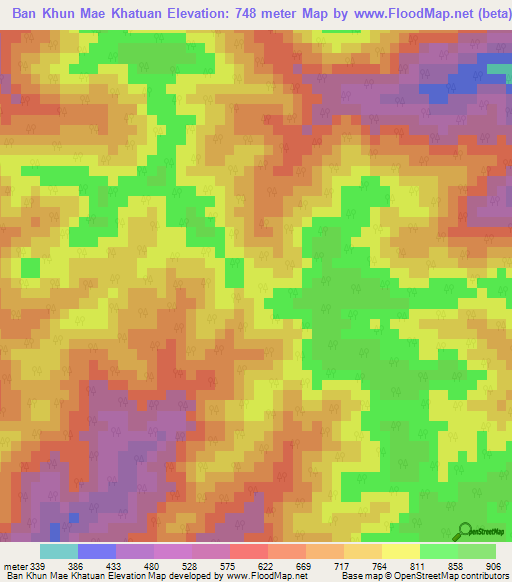 Ban Khun Mae Khatuan,Thailand Elevation Map