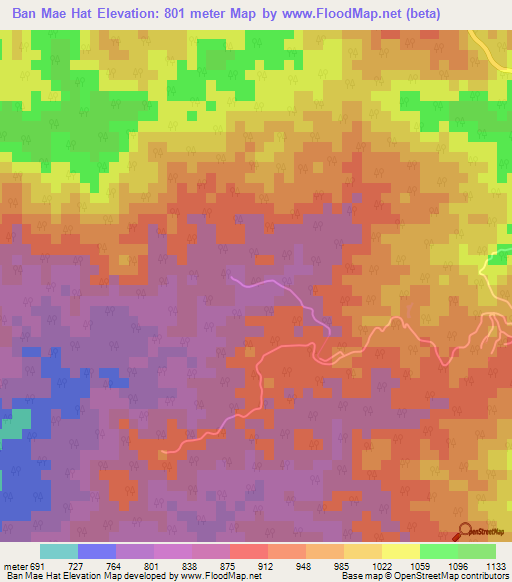 Ban Mae Hat,Thailand Elevation Map