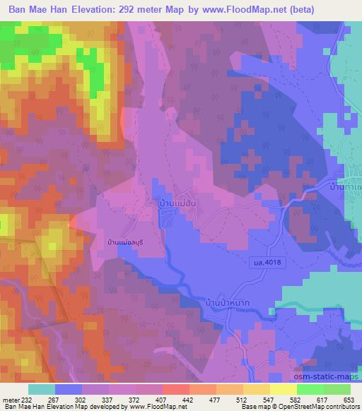 Ban Mae Han,Thailand Elevation Map