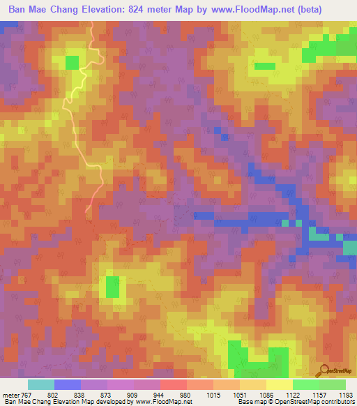 Ban Mae Chang,Thailand Elevation Map