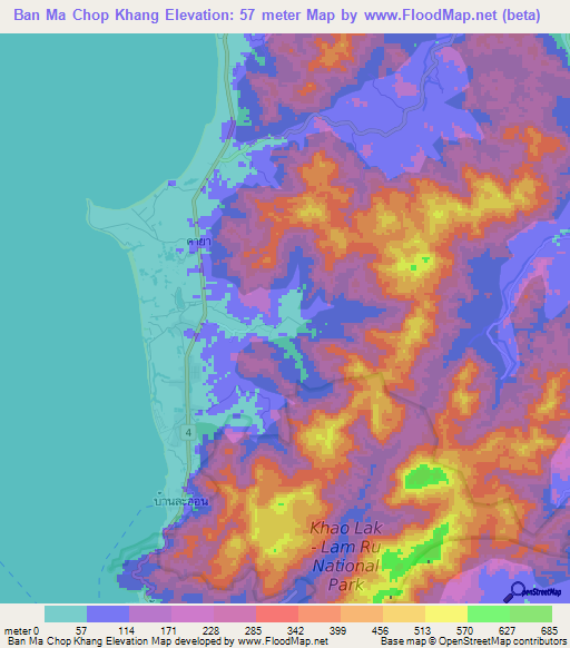 Ban Ma Chop Khang,Thailand Elevation Map