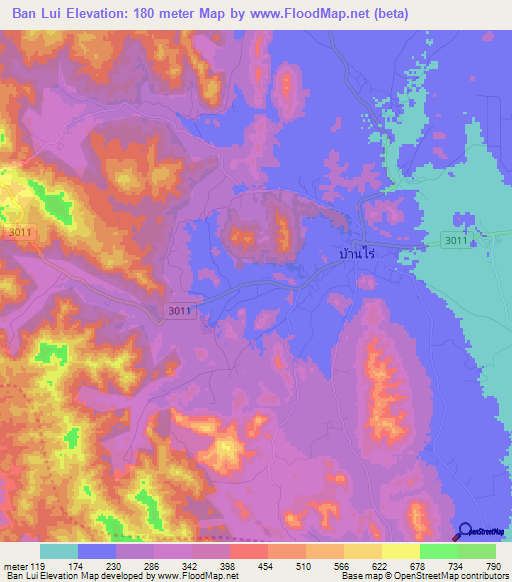 Ban Lui,Thailand Elevation Map