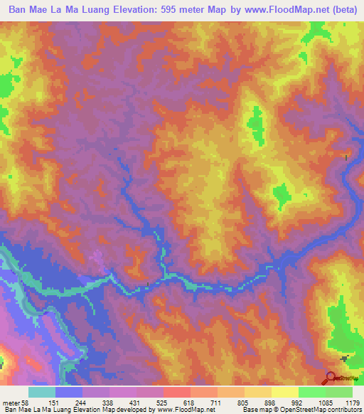 Ban Mae La Ma Luang,Thailand Elevation Map