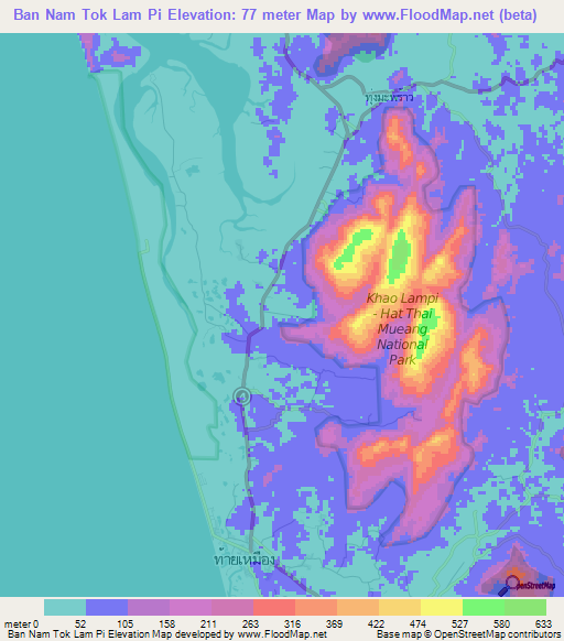 Ban Nam Tok Lam Pi,Thailand Elevation Map
