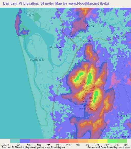 Ban Lam Pi,Thailand Elevation Map