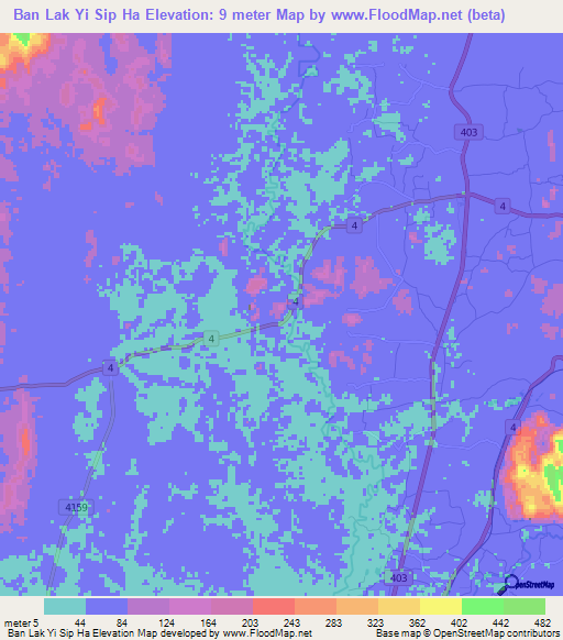 Ban Lak Yi Sip Ha,Thailand Elevation Map