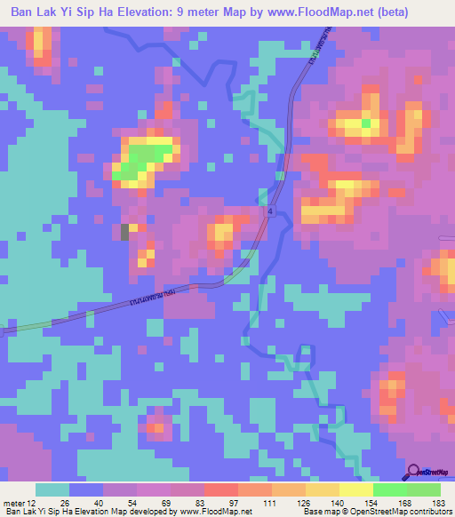 Ban Lak Yi Sip Ha,Thailand Elevation Map