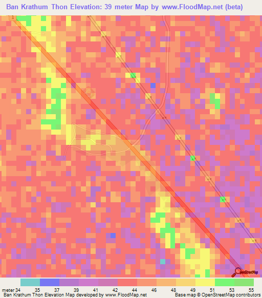 Ban Krathum Thon,Thailand Elevation Map