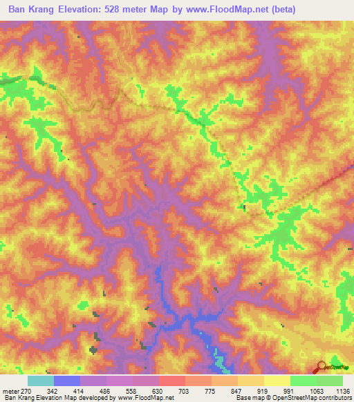 Ban Krang,Thailand Elevation Map