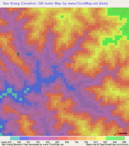 Ban Krang,Thailand Elevation Map