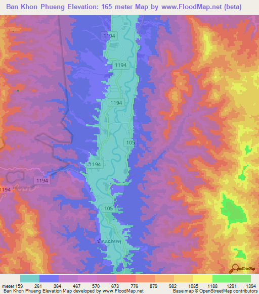 Ban Khon Phueng,Thailand Elevation Map