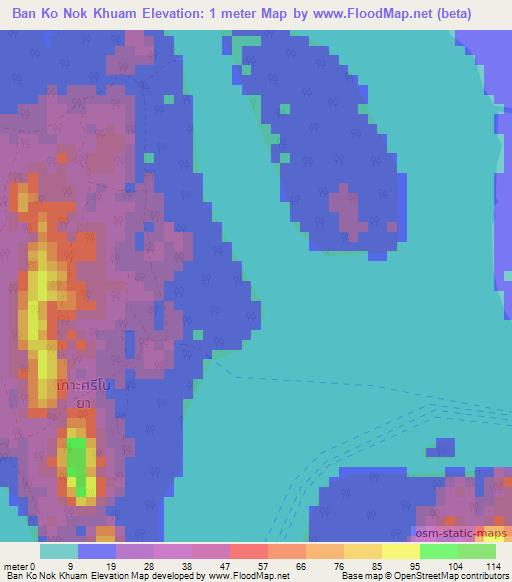 Ban Ko Nok Khuam,Thailand Elevation Map