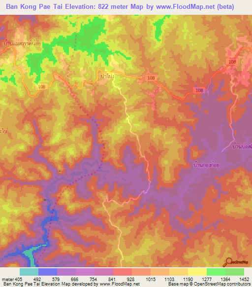 Ban Kong Pae Tai,Thailand Elevation Map