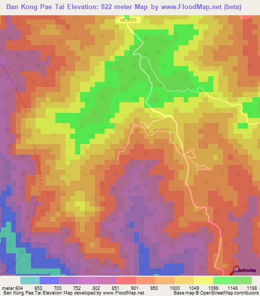 Ban Kong Pae Tai,Thailand Elevation Map