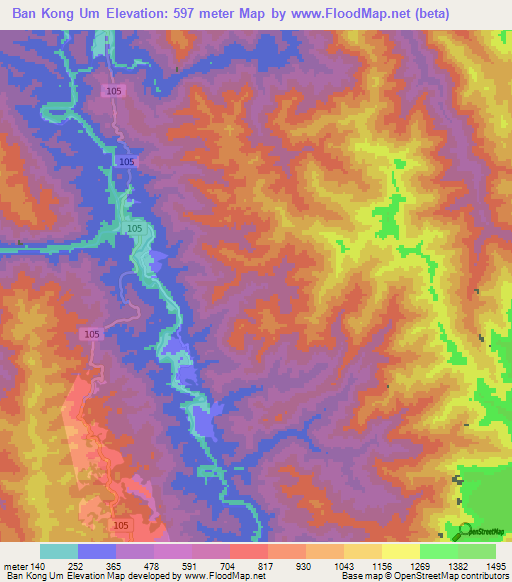 Ban Kong Um,Thailand Elevation Map