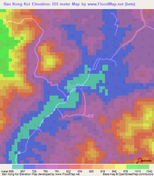 Ban Kong Koi,Thailand Elevation Map