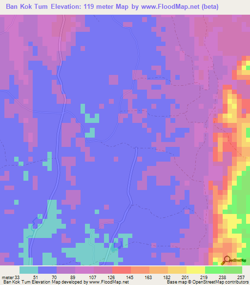 Ban Kok Tum,Thailand Elevation Map