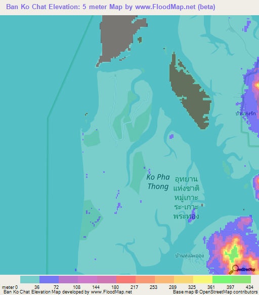 Ban Ko Chat,Thailand Elevation Map